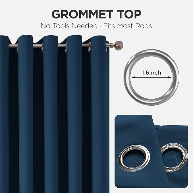 Blackout Patio Sliding Door Curtains – Navy Blue, 70Wx96L, 1 Panel