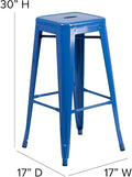 Bar Stool 30 Inch Backless Blue Metal Indoor-Outdoor Square Seat