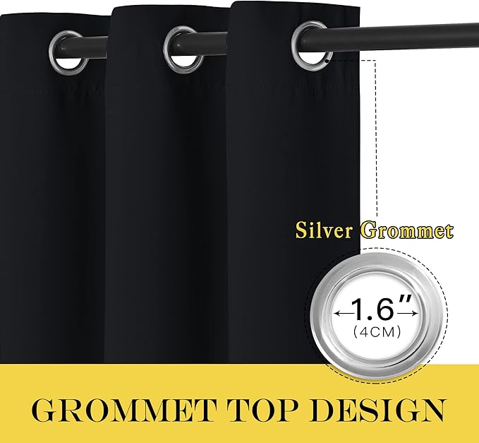 NICETOWN Black Curtain for Patio Door - Extra Wide Energy Save Sliding Glass Door Drape for Curtain Rod, Room Divider Curtain, Vertical Blinds (Black, 100 inches Width x 95 inches Length)