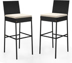 HAPPYGRILL Wicker Patio Barstools Set of 2, Outdoor Rattan Bar Chairs with Footrest & Backrest, Armless High Top Chairs with Seat Cushions for Backyard, Balcony