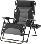 Zero Gravity Chair Oversized Padded Recliner with Adjustable Headrest & Cup Holder - XL 600D Oxford Folding Lounge Chair for Outdoor Camping, Patio, Poolside (Black & Gray)