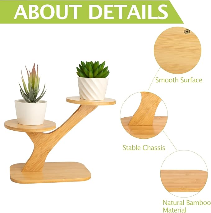 XXXFLOWER Wood Plant Stand for Indoor,Small Desktop Plant Stand,3 Tier Succulent Windowsill Shelf Holders for Balcony Home Office Garden Patio Gift（Pots NOT Included）