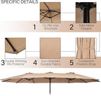 Tangkula 11 Piece Rattan Outdoor Dining Set with 15Ft Patio Umbrella for 8, Outdoor Wicker Table Set with 8 Cushioned Armchairs, Acacia Wood Top, Outdoor Umbrella with Base Included