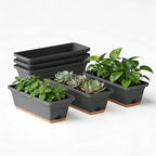 Window Box Planter, 6 Pack Plastic Vegetable Flower Window Planters Boxes 16 Inches Rectangular Flower Pots with Drainage Holes and Saucers (Grey)