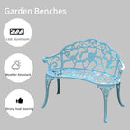 KAILI Garden Bench, Metal Aluminum Rose, Suitable for Garden Porch Park Front Porch Balcony Outdoor (Light Blue)