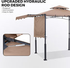 ABCCANOPY Grill Gazebo with 2 Side Awnings - 14x5 Outdoor BBQ Canopy Shelter with 2 Led Lights for Patio Backyard Grilling (Khaki)