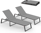 Aluminum Chaise Lounge Chair Outdoor Set of 2, Foldable & No Assembly Pool Lounge Chairs 5-Position Recliner for Outside Poolside, Fully Grounded Legs Sun Lounger for Patio, Beach, Dark Grey