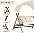 Porch Swing for Adults, 2-Seat Beige Patio Swing with Canopy