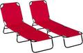 Outsunny 2 Piece Folding Chaise Lounge Pool Chairs, Outdoor Sun Tanning Chairs with 5-Level Reclining Back, Steel Frame for Beach, Yard, Patio, Red