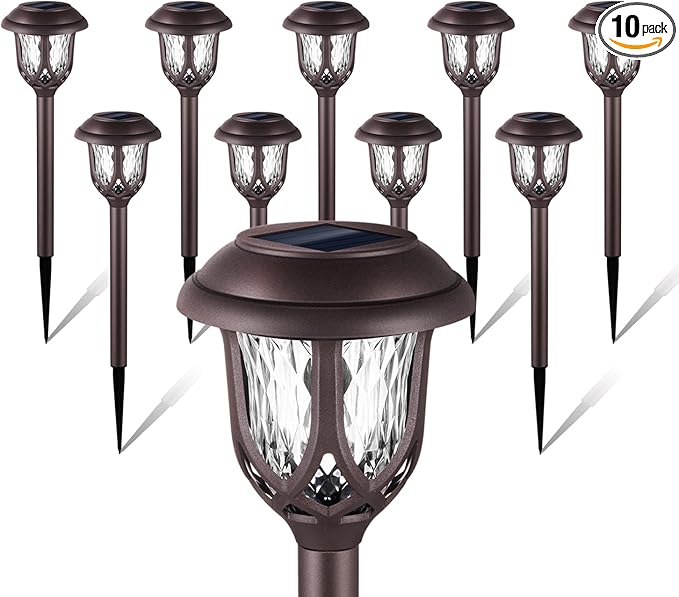 EXCMARK 10 Pack Solar Lights Outdoor Decorative Garden Yard Lights for Pathway Walkway Sidewalk Driveway. (Brown, Warm White)
