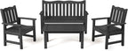 Stoog 4-Piece Patio Furniture Set, All-Weather Outdoor Dining Set, Include 1 Outdoor Bench, 2 Outdoor Chairs and 1 Coffee Table, Black