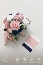 Artificial Bridal Cascade Bouquet, Dusty Rose and Navy, Pearls and Crystals