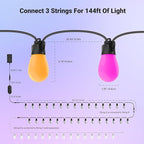 NEEWER 96ft Outdoor String Lights, App Control Smart AI RGBW Hanging Outside Warm White Patio Balcony Backyard Lighting, IP65 Waterproof, 30 LED Bulbs, 50+ Scenes, Compatible with Alexa Google, NR01