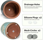 YBX Terracotta Pots with Drainage Holes, Bee Decor, Planter for Indoor Plants, Flower Pots Indoor Succulent, Herbs, Snake Plants (Turquoise, 6+4 Inch)