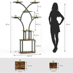 Elbourn Plant Stand Indoor with Grow Lights - 60" Tall Metal Plant Shelf for Multiple Plants, 8 Tiered Corner Plant Stands for Indoor Plants, X - Shaped Decorative Rack for Home, Living Room & Patio Decor (Brown)