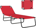 Outsunny Folding Chaise Lounge Pool Chairs, Outdoor Sun Tanning Chairs with 5-Level Reclining Back, Steel Frame for Beach, Yard, Patio, Red