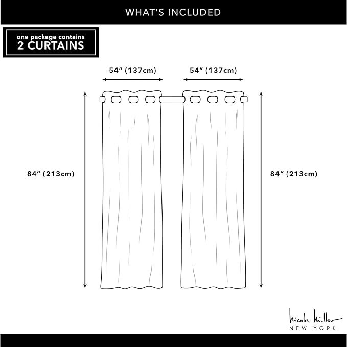 NICOLE MILLER NEW YORK Canvas Indoor/Outdoor Grommet Top Curtain Panel Pair, 54"x84", Turk Teal
