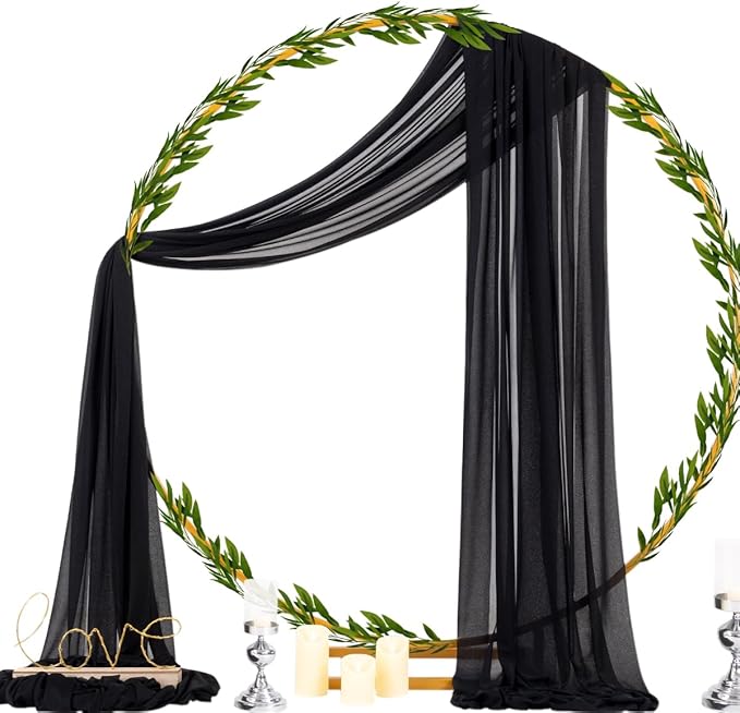 Outdoor Curtain Panel, Black Sheer Chiffon Arch Drape, 29 x 236 In