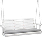 VINGLI Heavy Duty 880 LBS Patio Wooden Porch Swing Outdoor with Extra Cushion, Farmhouse Hanging Bench Tree Swing with Adjustable Chains for Yard | Garden | Lawn | Balcony (5 FT, White)