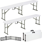 6ft Plastic Folding Bench with Carrying Handle & Lock, Portable Outdoor Bench in Garden Picnic Camping Dining Party Seat, Waterproof Bench for Soccer Activities, Firm and Durable (2Pack C)