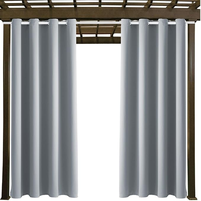 Waterproof Outdoor Curtain W52 x L84 - Grommet Top Sunlight Blocking Window Treatment Drapes Blackout Curtains for Home Bedroom Living Room Outdoor Patio Porch Pergola (Light Gray, 2 Panels)