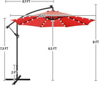 Yaheetech 10FT Solar Offset Umbrella with 32 LED Lights Cantilever Hanging Outdoor Umbrellas Handy Crank & Cross Base for Lawn/Deck/Backyard/Pool Red