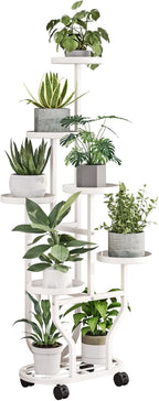 Plant Stand with Wheels 6 Tier Metal Flower Shelf for Indoor Outdoor Corner Multiple Plants Holder Rack for Bedroom Living Room Garden Balcony Yard White (White, 6 Tier)