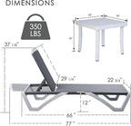 Kozyard Outdoor Chaise Lounge Chair, Full Flat Adjustable Patio Lounger with Aluminum Frame & Resin Legs, Textilene Fabric for Poolside, Backyard & Beach (Gray, Chair with Table)