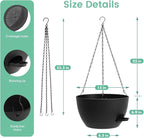 13 Inch 2 Pack Large Self Watering Hanging Planters for Indoor Outdoor Plants, Hanging Plant Pots with Removable 50 Oz Reservoir, Plastic Hanging Basket for Window Porch Garden Balcony, Black
