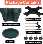 DUNCHATY Stackable Planter, Vertical Garden Planter with Wheels and Tools, Self Watering Strawberry Planter Indoor/Outdoor 4 Tier Herb Planter Pots for Growing Vegetables and Succulents,Pine Green