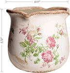 Shabby Chic Flower Pot, 6.11 Inch Ceramic Planter with Drainage for Indoor Plants, Vintage Ceramic Vase, Country Chic Spring Garden Home Decor, Pink Rose Floral