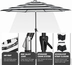 Tempera Patio Market Outdoor Table Umbrella with Auto Tilt and Crank, Large Sun Umbrella with Sturdy Pole & Fade Resistant Canopy, Easy to Set