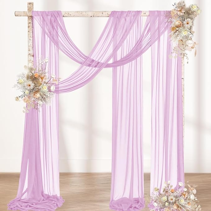 Lilac Sheer Gauze Arch Drape Curtains, 2 Panels, 29 x 240 Inches