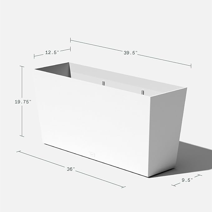 Veradek Midori Long Trough Planter (White, 39 inch - 2 Pack with 2 Saucer Trays)