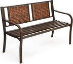 S AFSTAR Outdoor Garden Bench, Brown, Iron, Metal, Polyethylene, Rattan, 50.5 in Width, 2 Adults