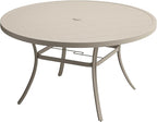 VICLLAX 50" Outdoor Round Patio Table with Umbrella Hole, All Weather Metal Round Outdoor Dining Table for Lawn Garden, 6-8 Person Table, Sandshell