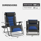 Zero Gravity Chair Set of 2 Oversized Folding Recliner, Padded Anti Gravity Lounge Chair with Adjustable Pillow & Cup Holder for Outdoor Camping, Patio, Poolside, Lawn (Black & Blue)