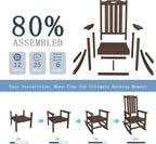 Oversized Rocking Chair Set of 2, Outdoor Rocking Chair for Adults, All Weather Resistant Porch Rocker for Lawn Garden, Brown