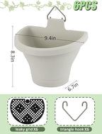 MADHOLLY 6Pcs Vertical Hanging Planters for Outdoor Plants - Wall Plant Holder for Indoor Decorations Garden Fence, Plastic Flower Pots with Drainage Grid and Hooks (White)