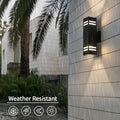 Outdoor Wall Light, Black Aluminum Up-Down Sconce with 3-Sided Frosted Glass