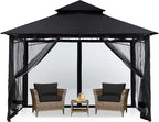 MASTERCANOPY Outdoor Garden Gazebo for Patios with Stable Steel Frame and Netting Walls (9x9,Black)