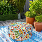 LVTXIII Indoor/Outdoor Inflatable Ottoman with Handle D21 x H9 Inch, Weather-Resistant Round Footstool Pouf for Patio Camping Living Room, Portable Footrest Extra Seating, Paisley Ummi Multi