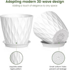 7 inch Plant Pots for Indoor Outdoor Plants, 5 Pack Thick Nursery Pots with Drainage Holes and Saucers, 3D Modern Wave Texture Plastic Planter Pots for Flowers and House Plants, Multicolor