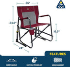 GCI Outdoor Freestyle Rocker Camping Chair | Portable Folding Rocking Chair with Solid, Durable Armrests, Drink Holder & Comfortable Backrest — Grey