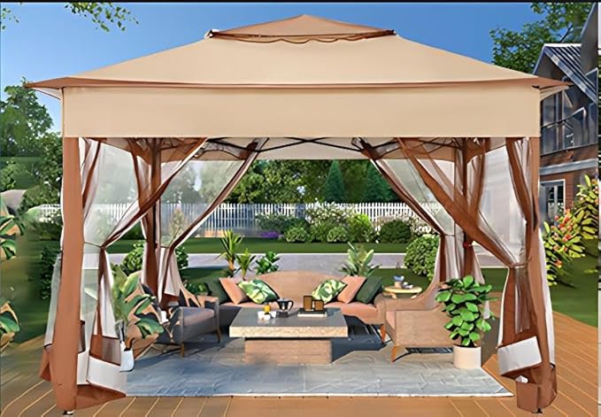 11x11 Pop Up Gazebo Canopy Tent Easy Up Outdoor Gazebo – Khaki