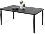 NUU GARDEN Weather-Resistant Outdoor 61” x 37” Rectangle Metal Dining Table with Umbrella Hole, Powder-Coated Frame, Slatted Tabletop, for Patio, Garden, Backyard and Balcony, Black