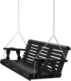 Amish Casual 6 Foot Roll Back Porch Swing with Cup Holders in Semi-Solid Black Stain - Amish Made in The USA from Treated Pine Heavy Duty 700 Lb. Weight Capacity