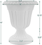 Arcadia Garden Products PL00BK Classic Traditional Plastic Urn Planter, 16” x 18”, Black