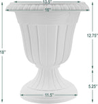 Arcadia Garden Products PL00SL Classic Traditional Plastic Urn Planter, Indoor/Outdoor Garden Plant Pot Garden Décor, 16” x 18”, Brushed Silver