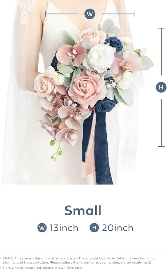 Artificial Bridal Cascade Bouquet, Dusty Rose and Navy, Pearls and Crystals